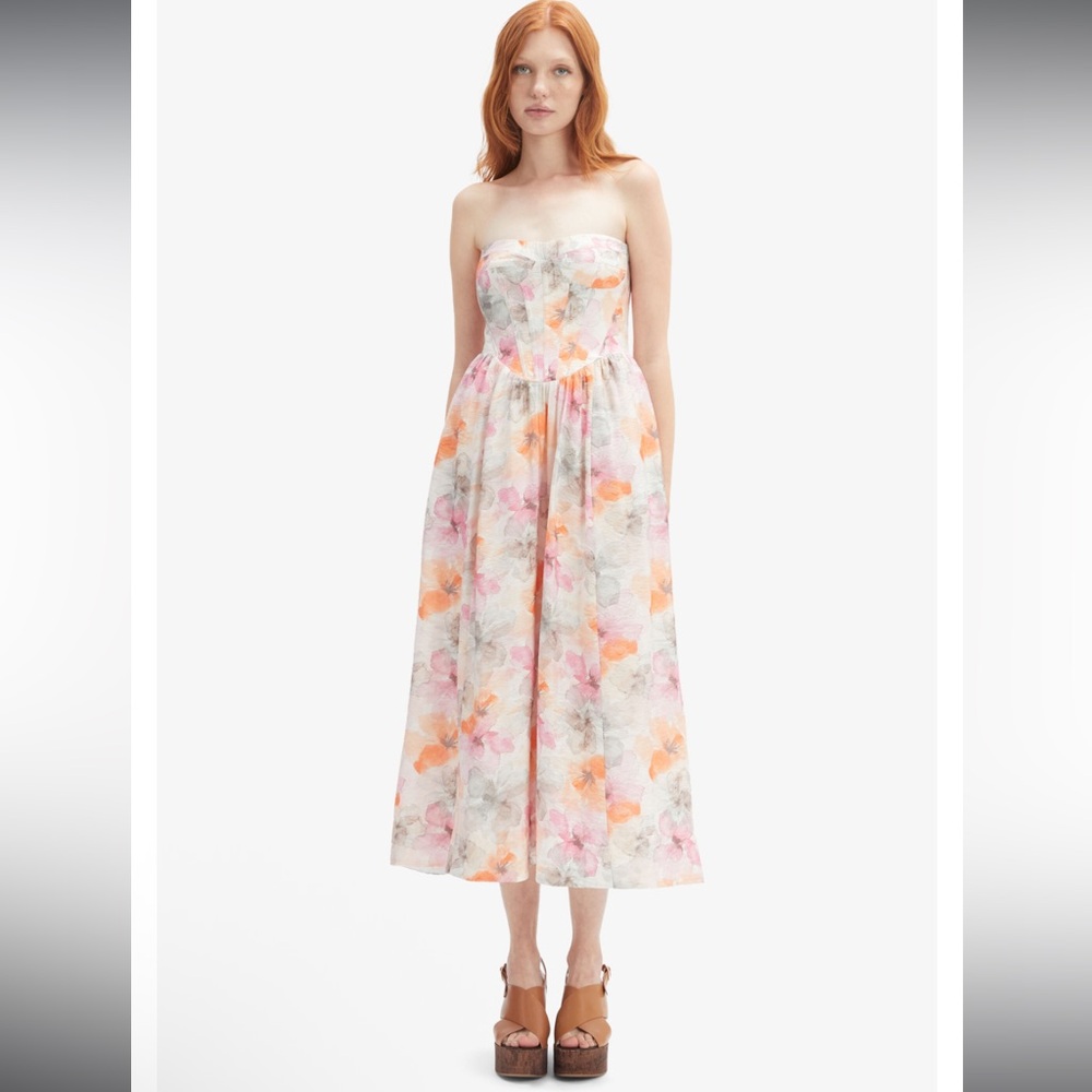 NWT Bardot Apricot Floral Lola Corset Midi Dress